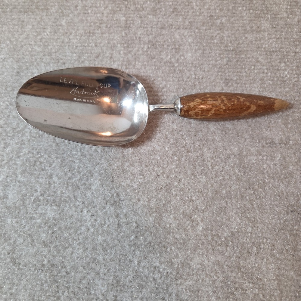 Androck Stainless Level Full 1/4 Cup Measuring Scoop Wood Handle Vintage